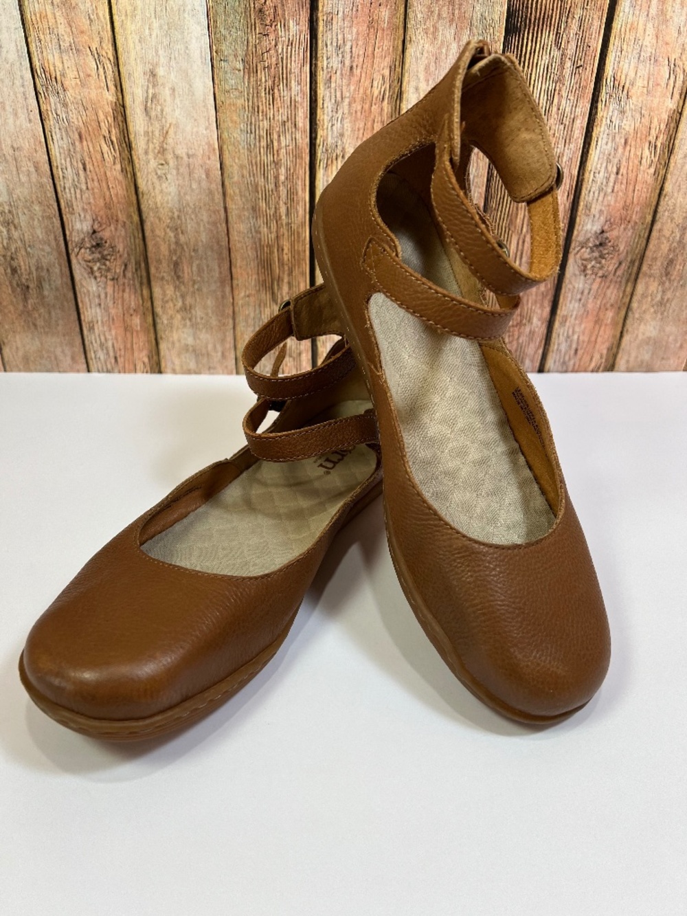 Born Bennett Tan Leather Mary Jane Double Ankle Strap Ballet Flats Size 9.5